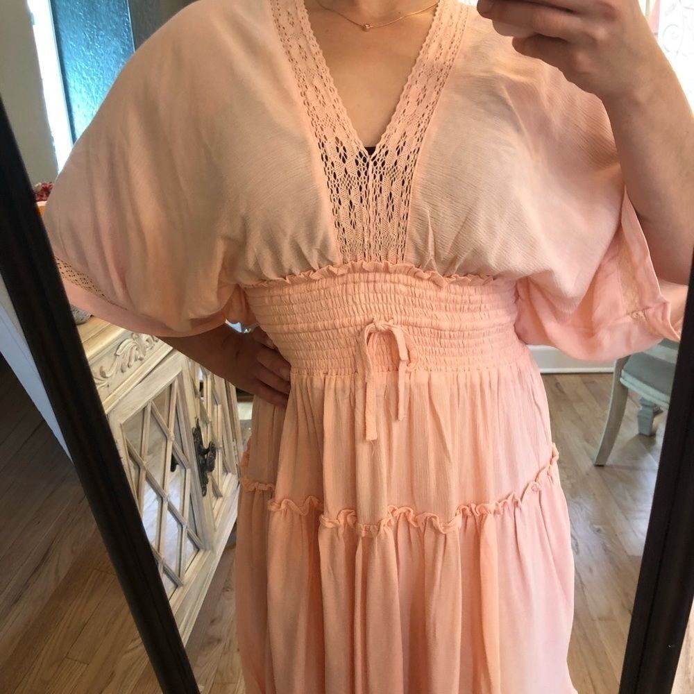 NWT LOVESTITCH Boho Half Sleeve Mini  Dress Sorbet  Peach Color Size S